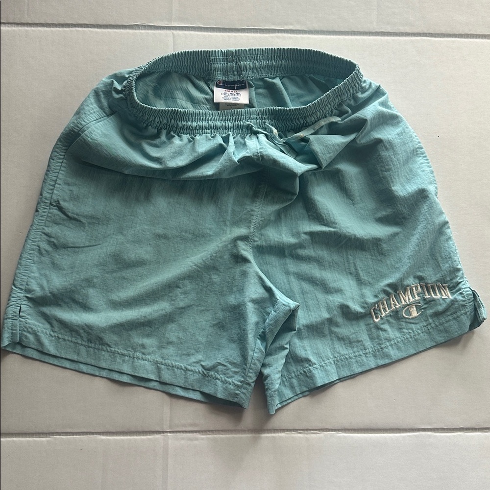 ✨🩵RareVtg 90s Champion Shorts Mens SMALL Teal Blue Athletic Gym NylonLined Retro - Picture 16 of 16